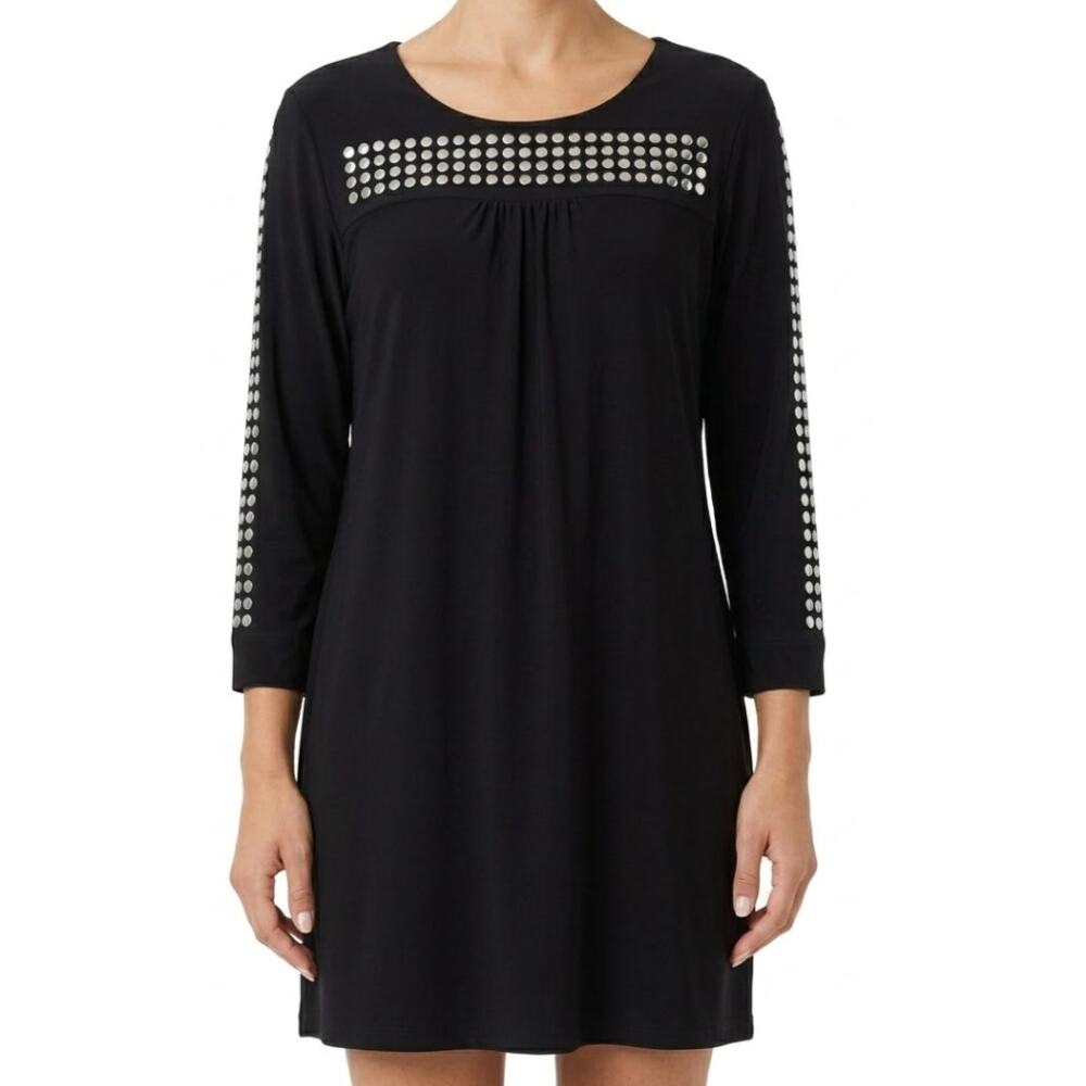 Joseph Ribkoff Black Silver Stud Scoop Neck Long Sleeve Tunic Mini Dress size 8
